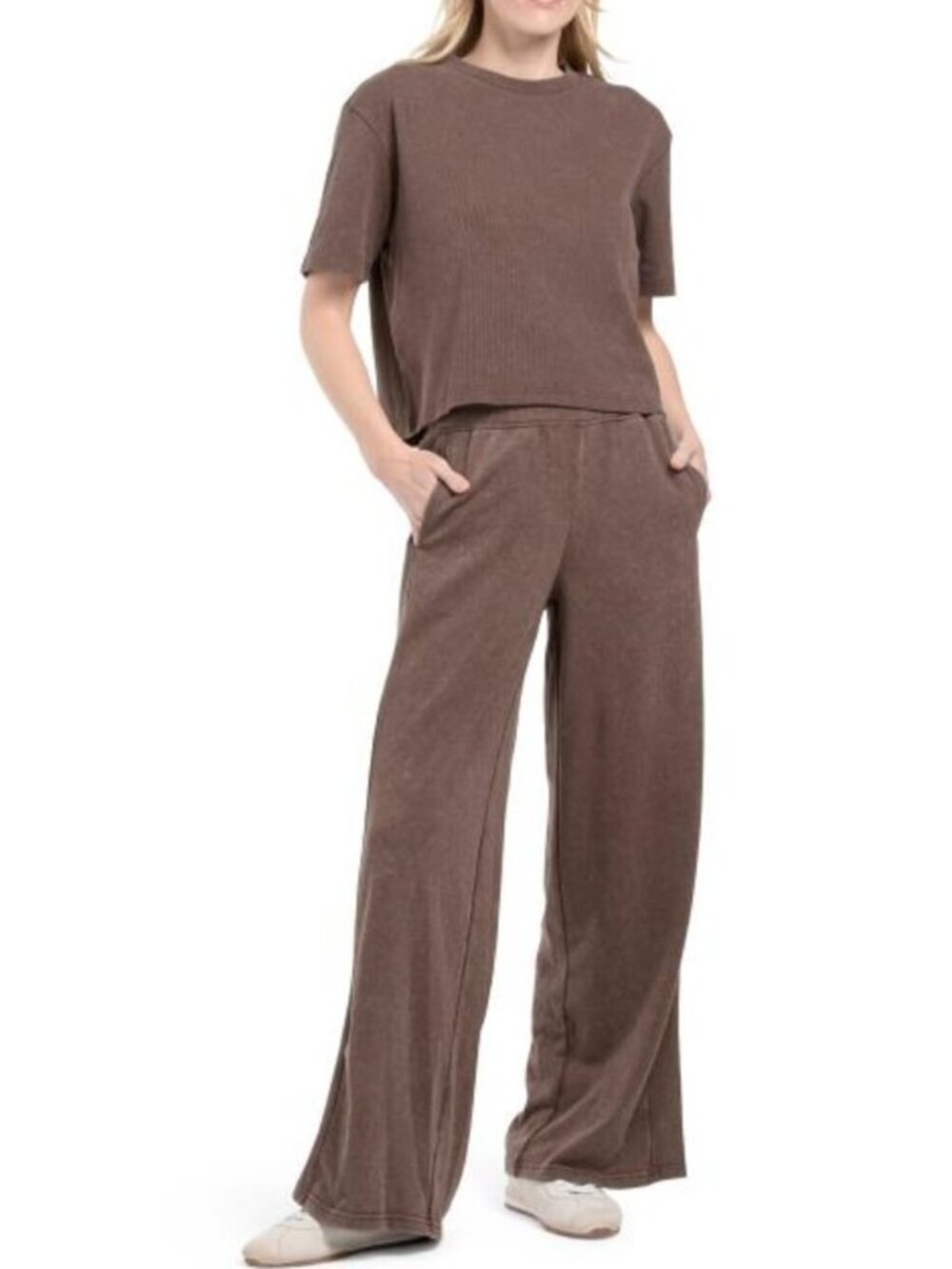 HARMONY Ribbed French Terry Tee And Wide Leg Pant Set